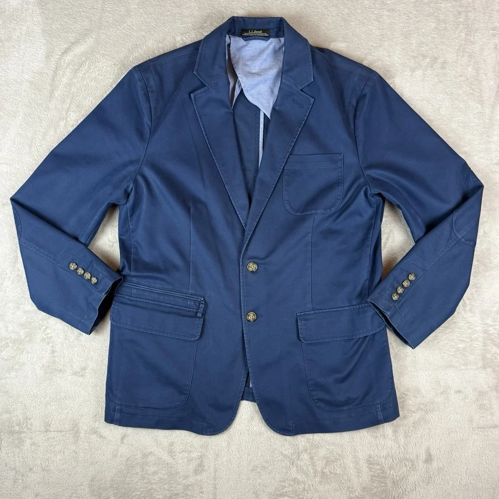 LL Bean Sport Coat Blazer Field Jacket Mens 42R Blue Preppy Vtg Utility 501141